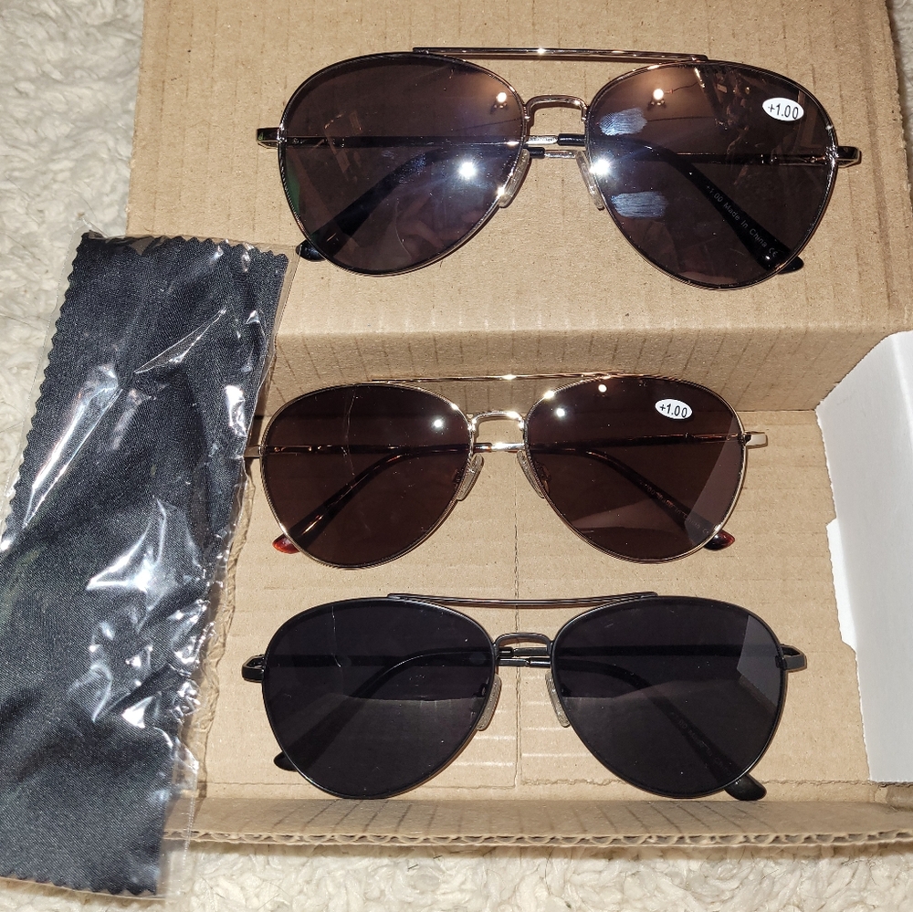 3 pack Aviator sunglass bifocals (x1.0)
